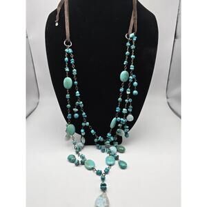 Chan Luu Boho Gem Necklace w/ Turq & Sterling Accents, 40